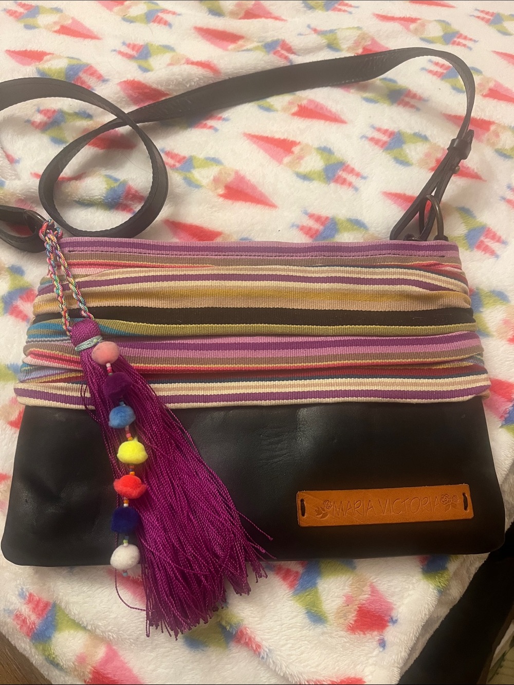María Victoria Multicolor Striped Crossbody Bag - Purple & Black
